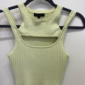 Kendall & Kylie Green Ribbed Cut-Out Tank Top